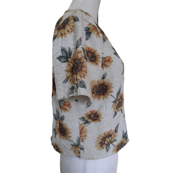 Vintage Sunflower Knit Crop Top Size M L Short Sleeve Beige 90s Cottage - Picture 4 of 8